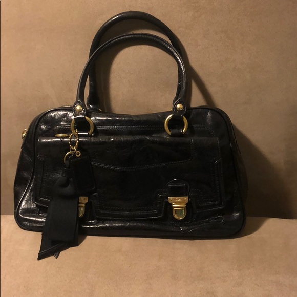 🎉🥳 HP!! Coach poppy satchel bag black with pink lining - Picture 2 of 16
